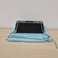 Tiffany & Co. Black Leather Evening Clutch Bag With Infinity Crystal Chain
