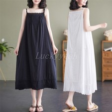 Women Cotton Camisoles Full Slip Dress Lingerie Chemise Camis Long Dress UK