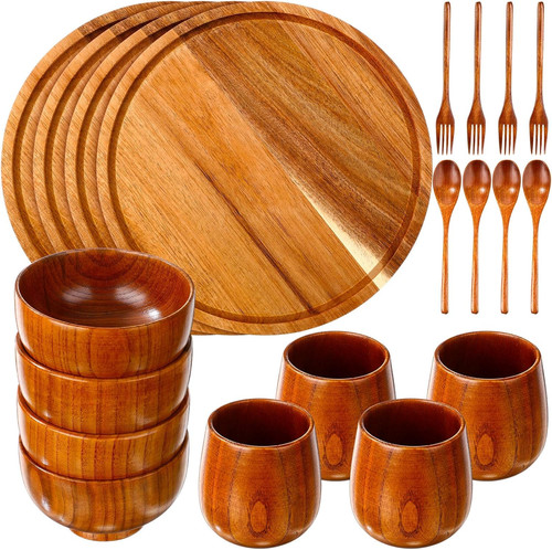 Pcs acacia wood dinnerware - 20,