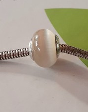 Truth pk Charm white cream Glass 925  sterling Silver bead