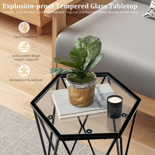 Glass coffee table hexagonal - glass,