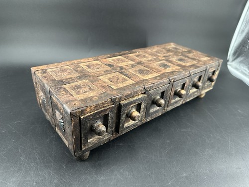 Apothecary carved wood box - carved,
