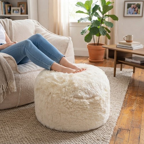 Elegant faux fur pouf ottoman - fur,