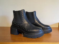 BRAND NEW IN BOX WOMENS STEVE MADDEN BING BANG STUDDED BLACK ANKLE BOOTS UK 6/39