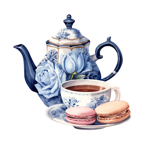 Delft blue tea set tile - blue,