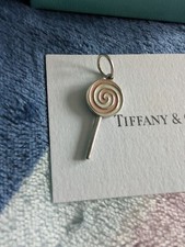 Tiffany & Co Lollipop Charm Pink Enamel Stripe Silver Pendant Rare Pouch Box