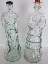Vintage Matador And Flamenco Dancer Large Glass Bottles With Hat Stoppers