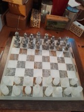 Marble Stone Quartz Chess Set, All pieces Felted, with Board From Mexico-664COR