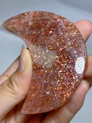 Sunstone crescent moon carving - sunstone,