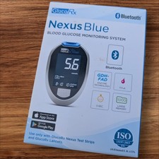 GlucoRx Nexus Blue Bluetooth Blood Glucose Monitoring System Diabetes Meter Kit