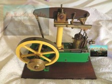 Stuart Beam Steam Engine model - yellow/green wooden plinth, vintage, rare