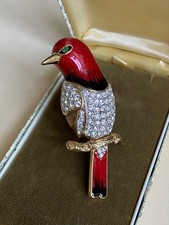 Attwood & Sawyer Red-Headed Woodpecker Brooch – Swarovski Crystal & 22ct Gold Pl
