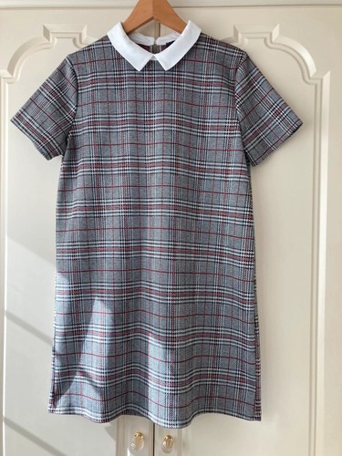 Grey plaid collared short - plaid,