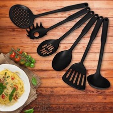 6-Pc Heat-Resistant Utensil Set Non-Stick Safe Spoon Turners Spatulas in Black