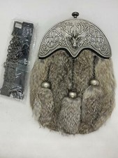 Scottish real  Leather Dress Kilt Sporran Fox Fur Celtic Cantle