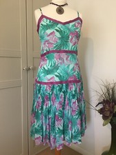 Amaranto Gorgeous Strappy Size 14 Lined Tea Dress Green Pink Unworn Laundered