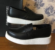 Underground Creeper Black Leather Single White Sole Penny Loafers Size U.K. 5