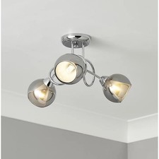 Ceiling Light 3 Way Chrome Smoked Glass Shades Effect Modern Indoor Multi Arm