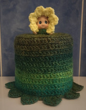 Handmade Crochet Baby Doll Yellow Flower Toilet Roll Cover