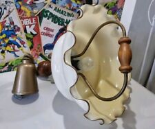 Vintage Retro Rise & Fall Pull Down Huge Glass Ceiling light Wood Handle.