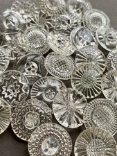 SPARKLING VINTAGE CLEAR GLASS BUTTONS LARGE  SHANKED x 28 CHRISTMAS DECOR CRAFT