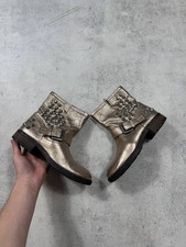Vintage Distressed Women`s Avant Garge Cowboy Gold leather Ankle boots size 37