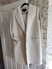 QVC Centigrade Long Coat Faux Fur Collar Shearling Suede Ribbed Sleeve Large