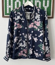 Beautiful H&M Ladies Size 8-10 Blue Pink & White Blossom Bomber Jacket Coat BNWT