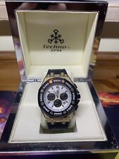 techno JPM White Face,Gold and Black Rubber Chronograph Watch with Diamond Bezel