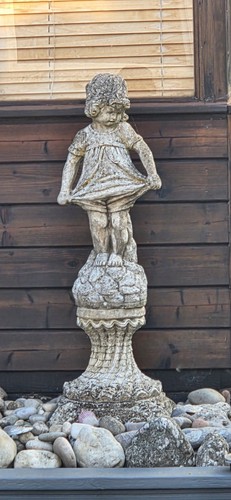 Stone girl garden statue - stone,