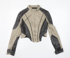 PLT Label Womens Beige Faux Leather Biker Jacket Size 12