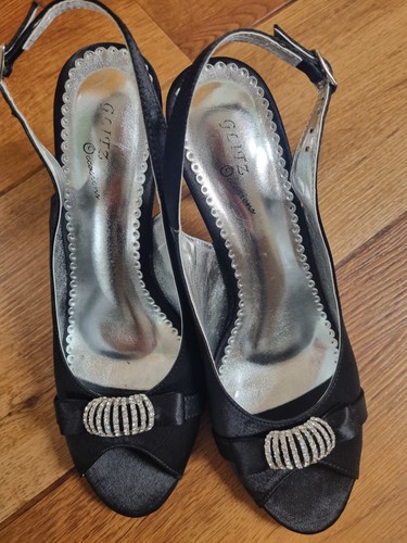 Black sling back satin - satin, crystal
