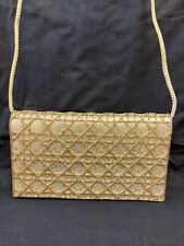 Farfalla Collection London Gold Beaded Clutch Bag With Yellow Rope Handle
