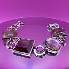 Big Vintage Dyrberg Kern Chunky Crystal Charm Runaway Bracelet Silver Tone