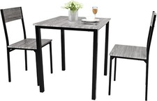 3 Piece Small Dining Table Set w/ 2 Chairs | Grey Wood Effect, Space Saver