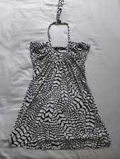 Primark Black and White Halter Neck Top Feather Pattern Size 8 Western Boho