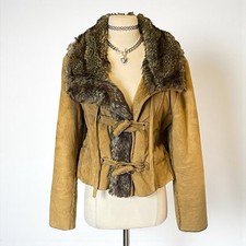 Vintage Steve Madden Faux Fur Suede Jacket 90s Brown Penny Lane Boho Hippie XL