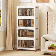 3-Tier Foldable Storage Cabinet with Wheels 62.5cm Wide White & Brown