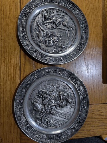 German pewter collector plates - pewter,
