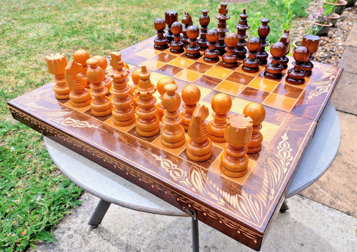 Vintage large wooden chess set - vintage,