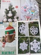 4 x Crochet Christmas Decorations Sloth Bauble, Snowflakes, Penguins, Reindeer