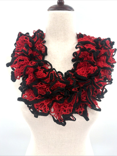 Handmade ruffle yarn scarf red - handmade,