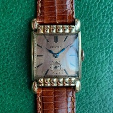Vintage Clinton Salmon Dial Swiss 17 Jewels Art Deco Wristwatch