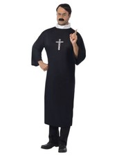 NEW Priest Father Vicar with Robe & Collar Religious Church Fancy Dress Costume