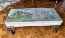 Vintage Wooden Tapestry Footstool needlepoint pastoral Georgian style Italian 