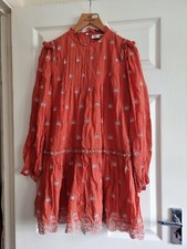 Zara Orange Coral Boho Dress Cutwork Embroidery Broderie Anglaise Blogger Size S
