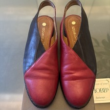 Ladies Hobbs Red/black Leather Flat Slingback Platform Shoes Size UK 38