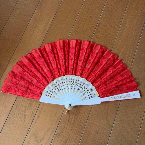 Red lace fan japanese kimono - red,