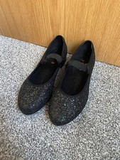 Bloch Black Glitter Tap Shoes With Popper Fastening – Size UK 1 – Good Cond.