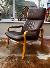 Single Danish leather armchair bent wood design  Chair by Finn Ostergaard